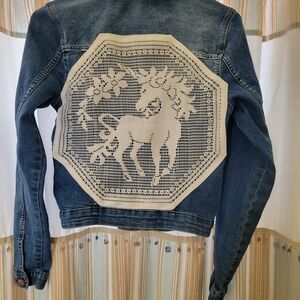 Upcycled Vintage Denim Jacket With Unicorn